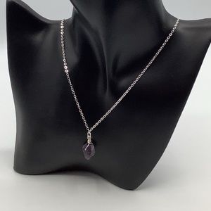 ❤️NEW Raw Amethyst Dainty Necklace Pendant Boho SilverTone Lobster Clasp